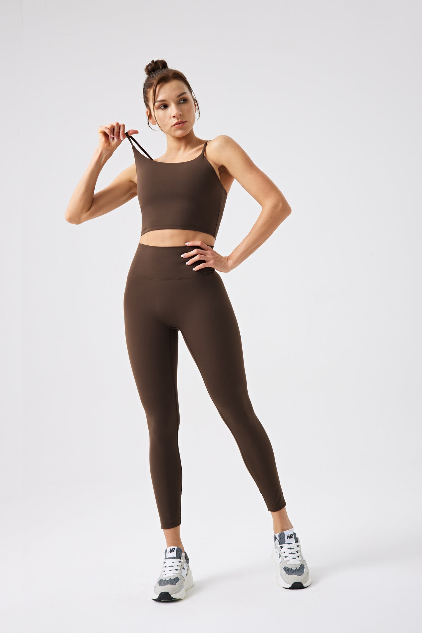 High Waistband Without Front Seam gym Legging - BROWN