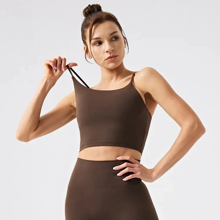 Classic Trendy Crop Top with Bra support - BROWN