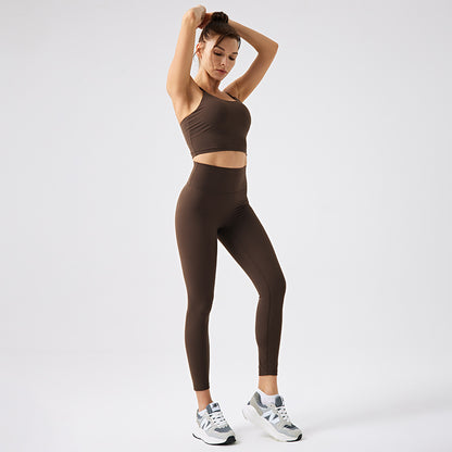 Women Sports Bra & Leggings Yoga /gym Pants Cord Set -  Brown