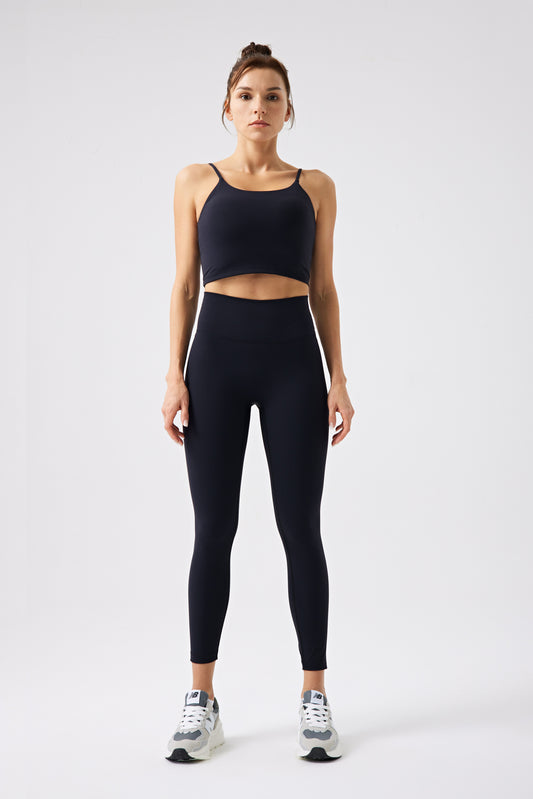 High Waistband Without Front Seam gym Legging - BLACK