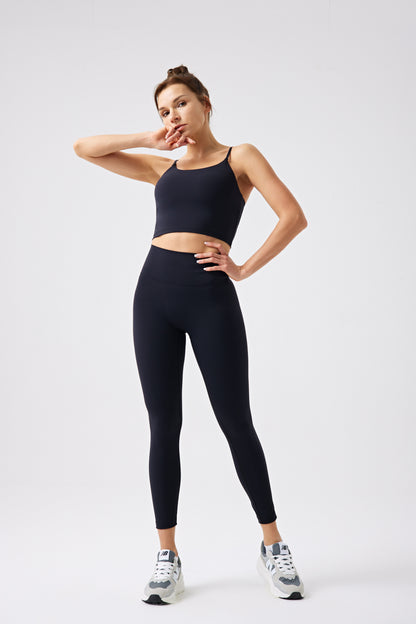 High Waistband Without Front Seam gym Legging - BLACK