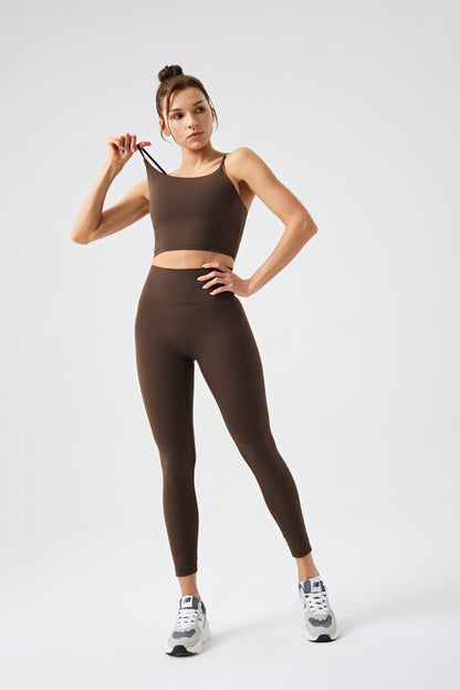 High Waistband Without Front Seam gym Legging - BROWN