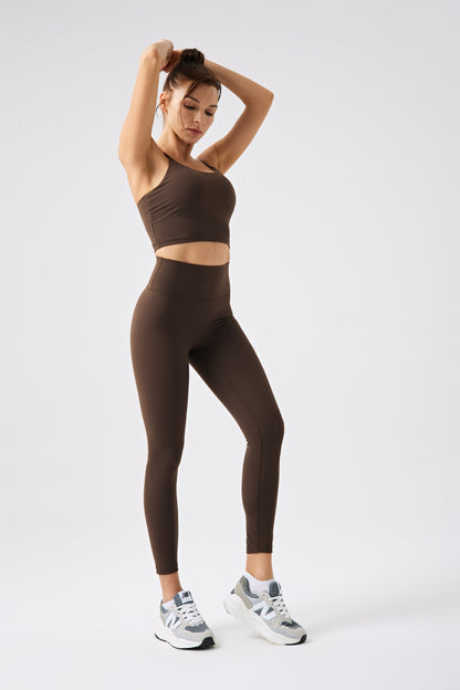High Waistband Without Front Seam gym Legging - BROWN