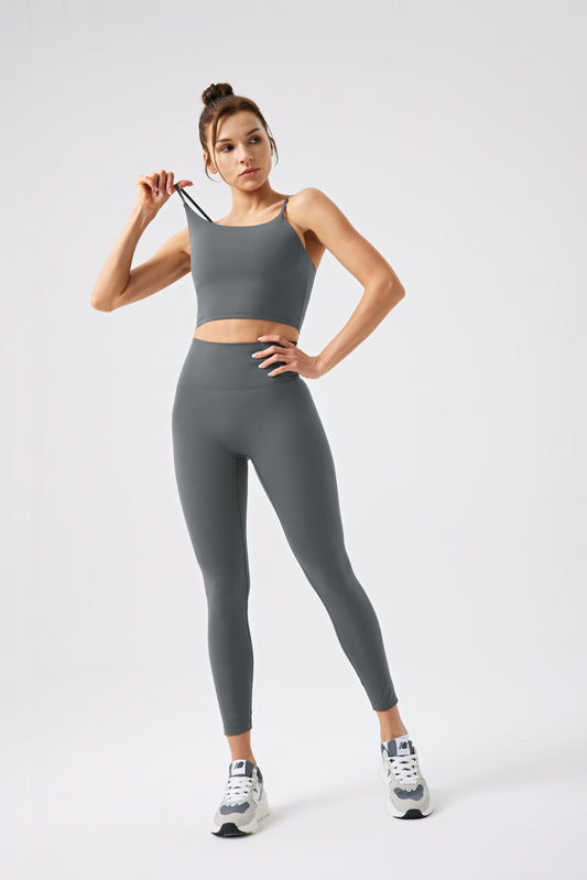 High Waistband Without Front Seam gym Legging - GRAY